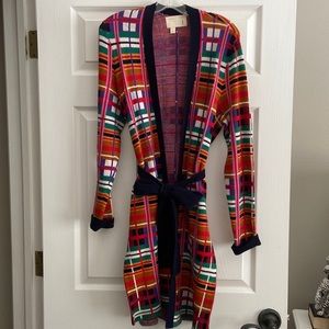 Multi color tie waist cardigan. Size small